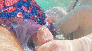 Risky Busy Public Beach Underwater Handjob Cumshot | Curvy Ginger Redhead