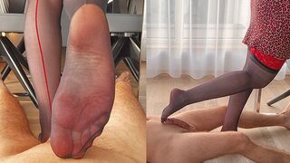 Ginger FootJob SoleJob Toejob till Cum in Stockings | Foot Slave Domination