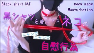 Masturbating "Meow ♡ Meow ♡" of a male cat in a black shirt. Collar / Lead / Cosplay / Slender