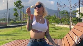 SLOPPY AGATA IN A PUBLIC PARK IN MEDELLIN - Wet T-Shirt show at the end