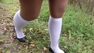 Fetish walk schoolgirl show feet in white knee socks
