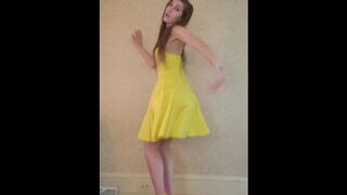 Dance & Strip from yellow dress and heels to Bad Idea by Ariana Grande