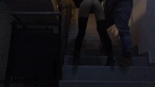 girl get creampied ,Fuck on the stairs