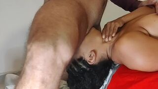 Stepdaughter deepthroat upside down with cumshot in the face and piss in the throat (Part 1)
