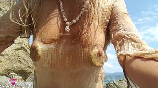 nippleringlover nude beach no bra see through wet shirt fingering pierced pussy big fat nipple rings