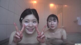 Absolutely adorable first time Japanese lesbians take time off from college to go on a hot springs vacation together