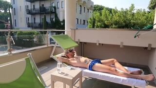 Italian slut gives blowjob on the balcony of the seaside villa (SWALLOW EVERYTHING)
