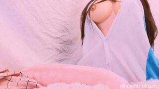 Japan amateur teen Lesbian humping pillow before school. Big tits pillow orgasm doll body Pink