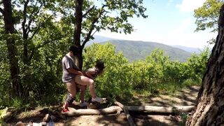 Public sex on the mountain, cunnilingus + sperm kiss
