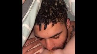 Cute lightskin tinder date eating my furry ginger pussy under the covers