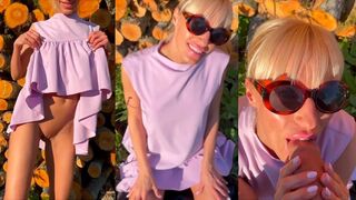 Skinny Blonde In Short Dress Does Sloppy Blowjob On The Public Road | Saliva Bunny