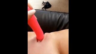 Teen masturbation - playing with my tight pussy and clit on the sofa after school